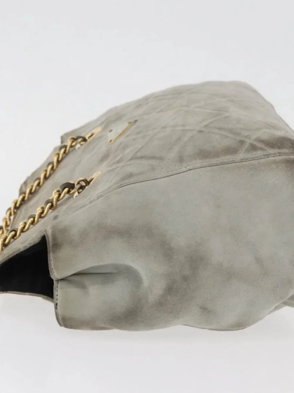 PRADA Chain Shoulder Bag Suede Gray Gold Auth